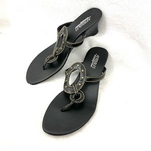 Aerosoles Black Thong Wedge Sandal